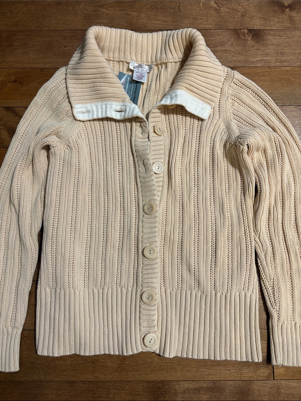 Vintage Northern Reflections Cream/Beige Cotton Ribbed Button-Up Cardigan